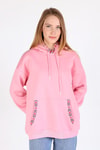 Pembe Yaka Cep Nakışlı Kapüşonlu Sweat 9141M