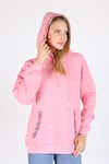 Pembe Yaka Cep Nakışlı Kapüşonlu Sweat 9141M