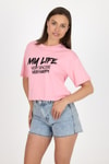 Pembe Yazı Baskılı %100 Pamuk Crop Tişört 9187M
