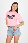 Pembe Yazı Baskılı %100 Pamuk Crop Tişört 9187M