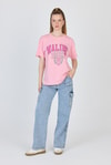 Pembe Yazı Baskılı %100 Pamuk Oversize Tişört 2150-17M