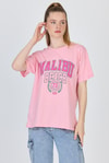 Pembe Yazı Baskılı %100 Pamuk Oversize Tişört 2150-17M