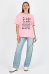 Pembe Yazı Baskılı %100 Pamuk Oversize Tişört 2150-10M