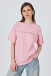 Pembe Yazı Baskılı Pamuklu Oversize Tişört 2150-3M