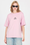 Pembe Yumuşak Dokulu Yazı Baskılı Oversize Tişört 6265