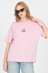 Pembe Yumuşak Dokulu Yazı Baskılı Oversize Tişört 6265