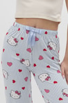 Pijama-Çizgili Kalp Desenli Beli Bağcıklı Kadın Pijama Altı 4529-rulem