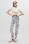 Pijama-Çizgili Kalp Desenli Beli Bağcıklı Kadın Pijama Altı 4529-rulem