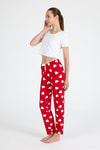 Pijama-Kırmızı Kalp Desenli Örme Pijama Altı 4522-rulem