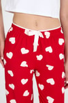 Pijama-Kırmızı Kalp Desenli Örme Pijama Altı 4522-rulem