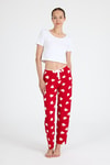 Pijama-Kırmızı Kalp Desenli Örme Pijama Altı 4522-rulem