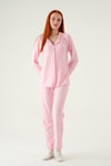 Pijama Takım-Çizgili Pijama Takımı 4542 Pembe -rulem