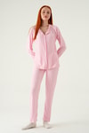 Pijama Takım-Çizgili Pijama Takımı 4542 Pembe -rulem