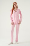 Pijama Takım-Çizgili Pijama Takımı 4542 Pembe -rulem
