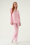 Pijama Takım-Çizgili Pijama Takımı 4542 Pembe -rulem