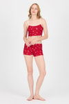 Pijama Takım-Kırmızı Kalp Desenli Atlet Şort Takım 3405-rulem