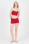 Pijama Takım-Kırmızı Kalp Desenli Atlet Şort Takım 3405-rulem