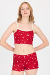 Pijama Takım-Kırmızı Kalp Desenli Atlet Şort Takım 3405-rulem