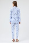 Pijama Takım-Mavi Fiyonk Desenli Pijama Takımı 3412-rulem