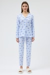 Pijama Takım-Mavi Fiyonk Desenli Pijama Takımı 3412-rulem