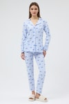 Pijama Takım-Mavi Fiyonk Desenli Pijama Takımı 3412-rulem