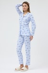 Pijama Takım-Mavi Fiyonk Desenli Pijama Takımı 3412-rulem