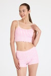 Pijama Takım-Pembe Çizgili Atlet Şort Takım 3402-rulem