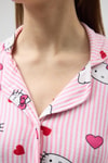 Pijama Takım-Pembe Desenli Düğmeli Kadın Pijama Takımı 3000-rulem