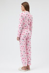 Pijama Takım-Pembe Desenli Düğmeli Kadın Pijama Takımı 3000-rulem