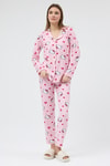 Pijama Takım-Pembe Desenli Düğmeli Kadın Pijama Takımı 3000-rulem