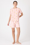 Pijama Takım-Pembe Meyve Desenli Şortlu Pijama Takımı 3420-rulem