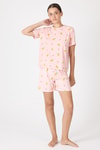 Pijama Takım-Pembe Meyve Desenli Şortlu Pijama Takımı 3420-rulem