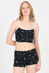 Pijama Takım-Siyah Kalp Desenli Atlet Şort Takım 3405-rulem