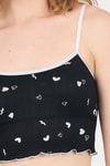 Pijama Takım-Siyah Kalp Desenli Atlet Şort Takım 3405-rulem
