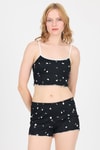 Pijama Takım-Siyah Kalp Desenli Atlet Şort Takım 3405-rulem