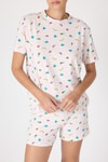 Pijama Takım-Toz Pembe  Meyve Desenli Kısa Kollu Pijama Takımı 3419-rulem