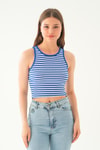 Saks Beyaz Fitilli Crop Kadın Atlet 1312