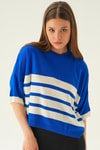 Saks Çizgi Detay Oversize Tişört 1454
