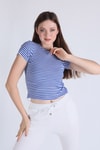 Saks Çizgili Crop Bluz 5285