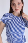 Saks Çizgili Crop Bluz 5285