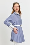Saks Çizgili Kemerli Tunik 4298A