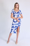 Saks Desenli Yırtmaçlı Elbise 10765