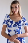 Saks Desenli Yırtmaçlı Elbise 10765