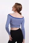 Saks Kare Yaka Çizgili Crop Bluz 9904