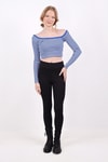 Saks Kare Yaka Çizgili Crop Bluz 9904