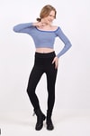 Saks Kare Yaka Çizgili Crop Bluz 9904