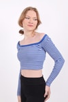 Saks Kare Yaka Çizgili Crop Bluz 9904
