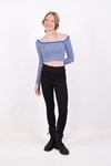 Saks Kare Yaka Çizgili Crop Bluz 9904