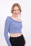 Saks Kare Yaka Çizgili Crop Bluz 9904