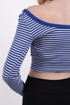 Saks Kare Yaka Çizgili Crop Bluz 9904